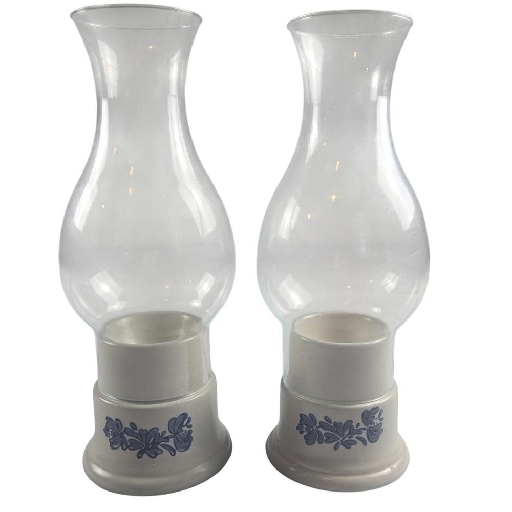 Vintage Pfaltzgraff Stoneware Yorktowne Hurricane Lamps Set of 2 Farmhouse